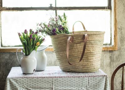 This classic market basket, hand woven in Morocco will be the favorite go-to shopping or beach bag. 
